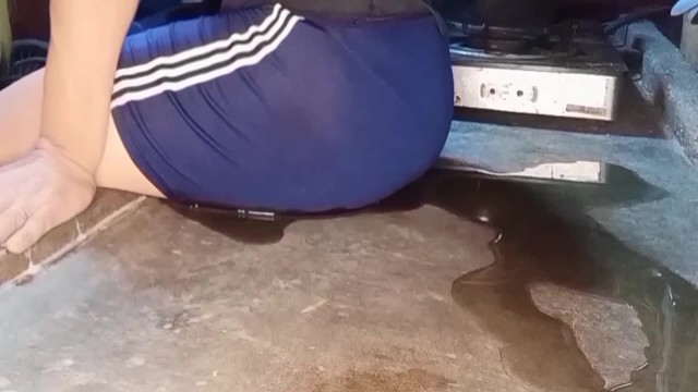 Puddle Flowing Under Her Cycling Short Was Leaking